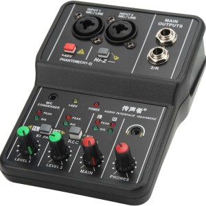 Dilwe Mini Audio Mixer, USB 2 Channel Professional Sound Board Console System, 40dB Gain Range, 48V Power Mini Mixer for Live