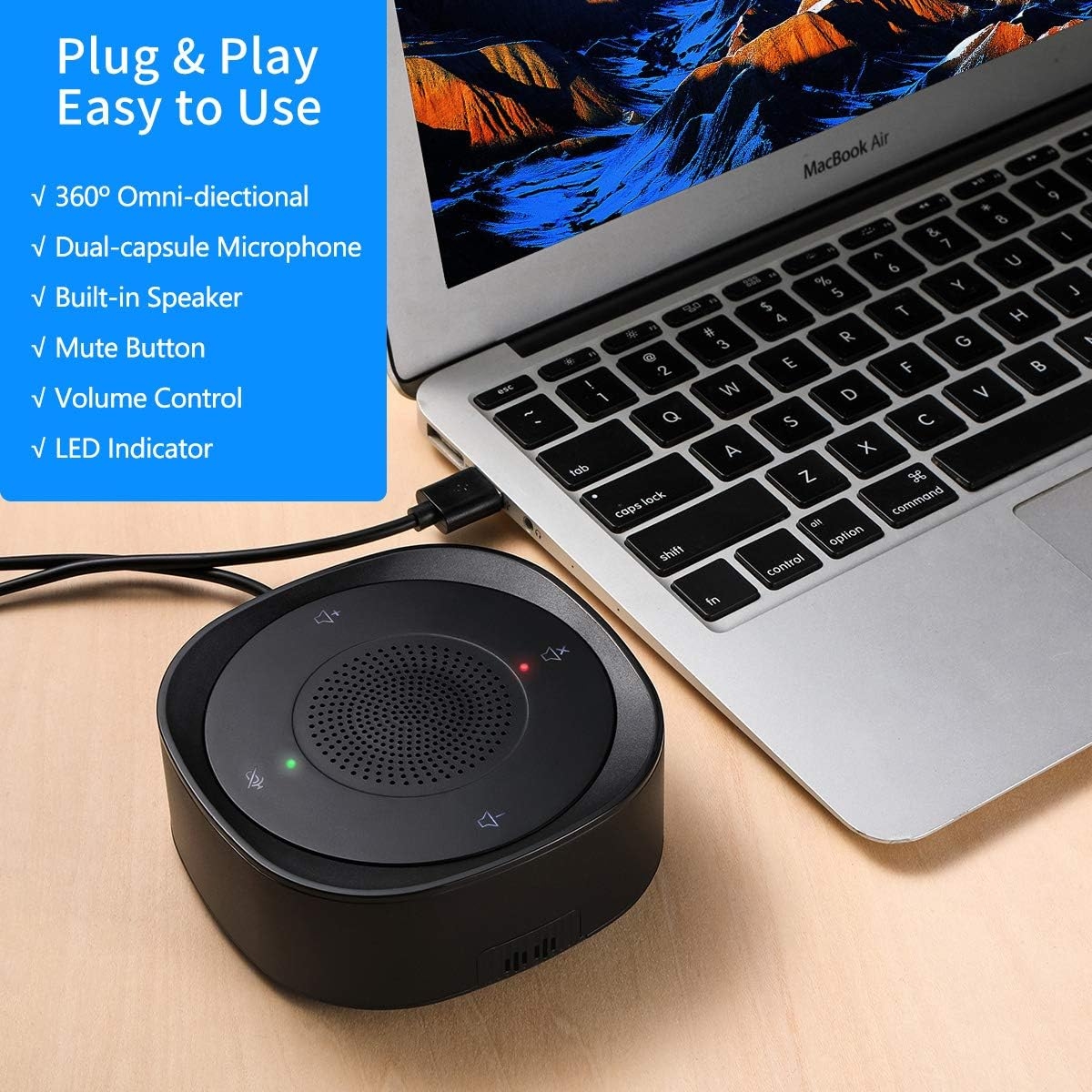 USB Speakerphone Microphone, Conference Speaker Omnidirectional Computer Mic, with 360º Voice Pickup, Touch-Sensor Buttons for - Image 6