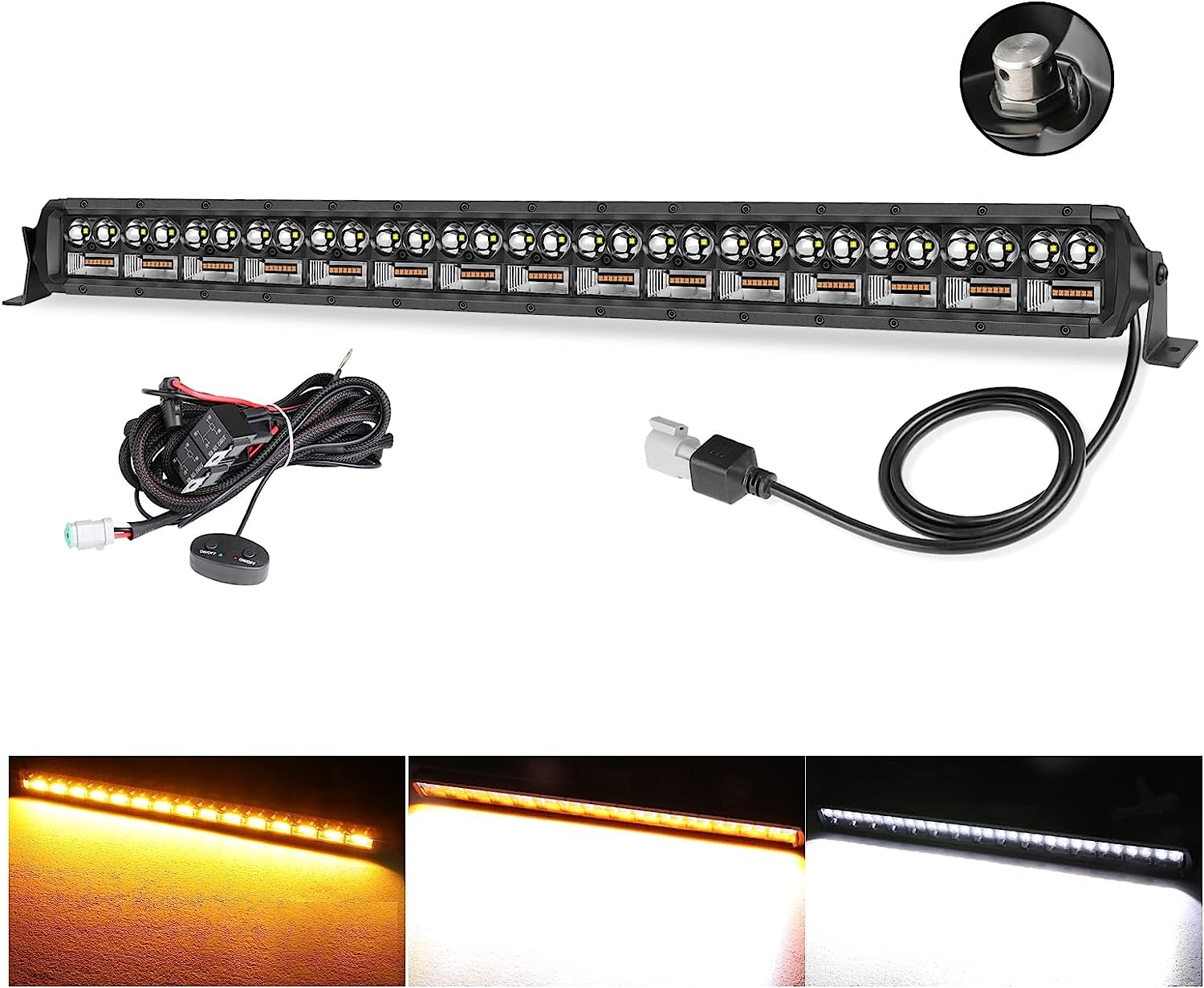 12 Inch LED Light Bar, Auto Power Plus White + Amber Dual Row Light Bar w/Wiring Harness LED Pods Off Road Driving Light Spot - Image 8