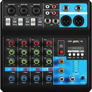 Professional Audio Mixer, ALPOWL Sound Board Console System, Interface 5 Channel Digital USB Bluetooth MP3 Computer Input 48V