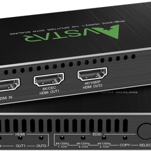 8K@60Hz 4K@120Hz HDMI 2.1 Splitter 1x2,48Gbps,Supports Soundbar,HDCP 2.2,HDCP 2.3 Bypass,Duplicate/Mirror,EDID,Copy,Downscale,