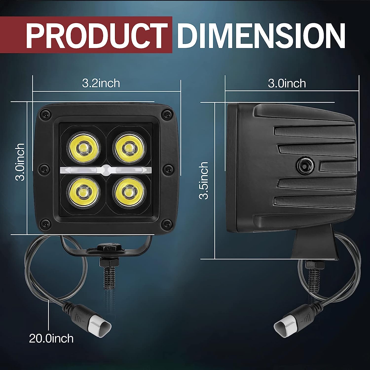 LED Cubes with DRL, OFFROADTOWN 2PCS 3 Inch 80W LED Pods Light with Wiring Harness Daytime Running Light Square LED Driving - Image 10