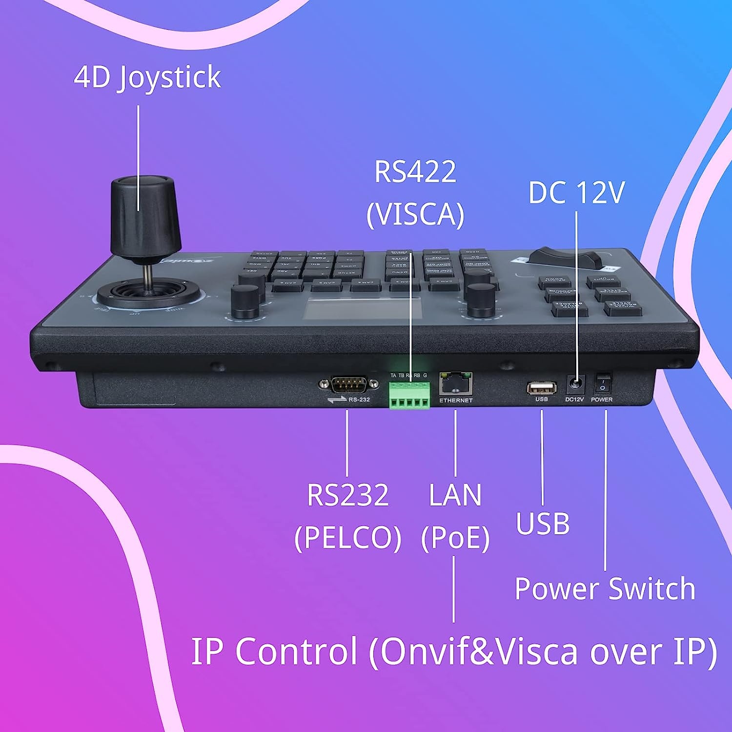 Zowietek New Gen PTZ IP Keyboard | Network Controller | 4D Joystick with POE | 5 Inch LCD Screen | Decoding H.264 and H.265 | - Image 5