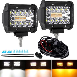 Auxbeam LED Strobe Light Bar 4 Inch LED Pods 120W Amber White 6 Modes Fog Light Flashing Super Bright Offroad Driving Lights
