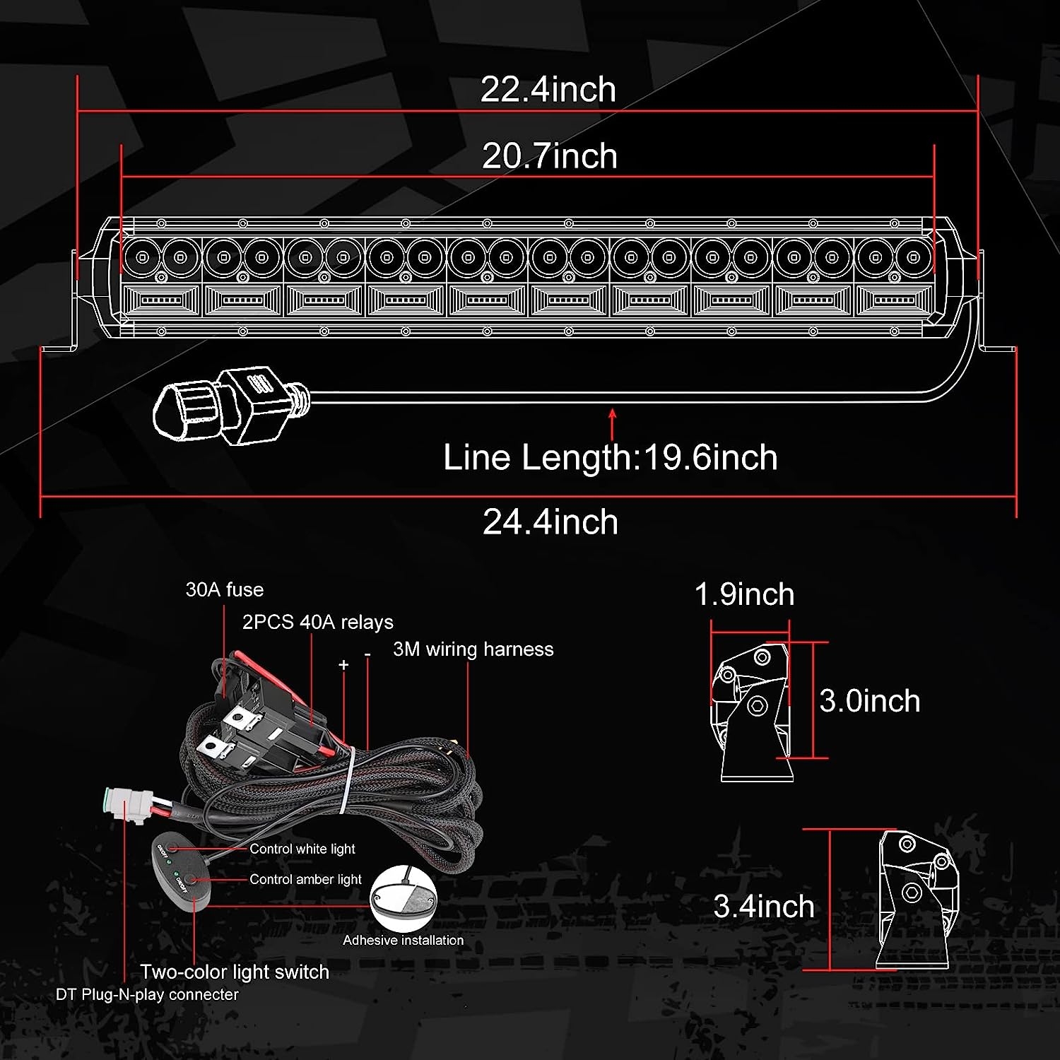 12 Inch LED Light Bar, Auto Power Plus White + Amber Dual Row Light Bar w/Wiring Harness LED Pods Off Road Driving Light Spot - Image 13