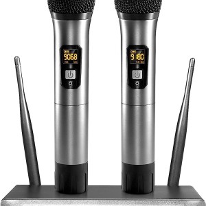 TONOR Wireless Microphone,Metal Dual Professional UHF Cordless Dynamic Mic Handheld Microphone System for Home Karaoke, Meeting,