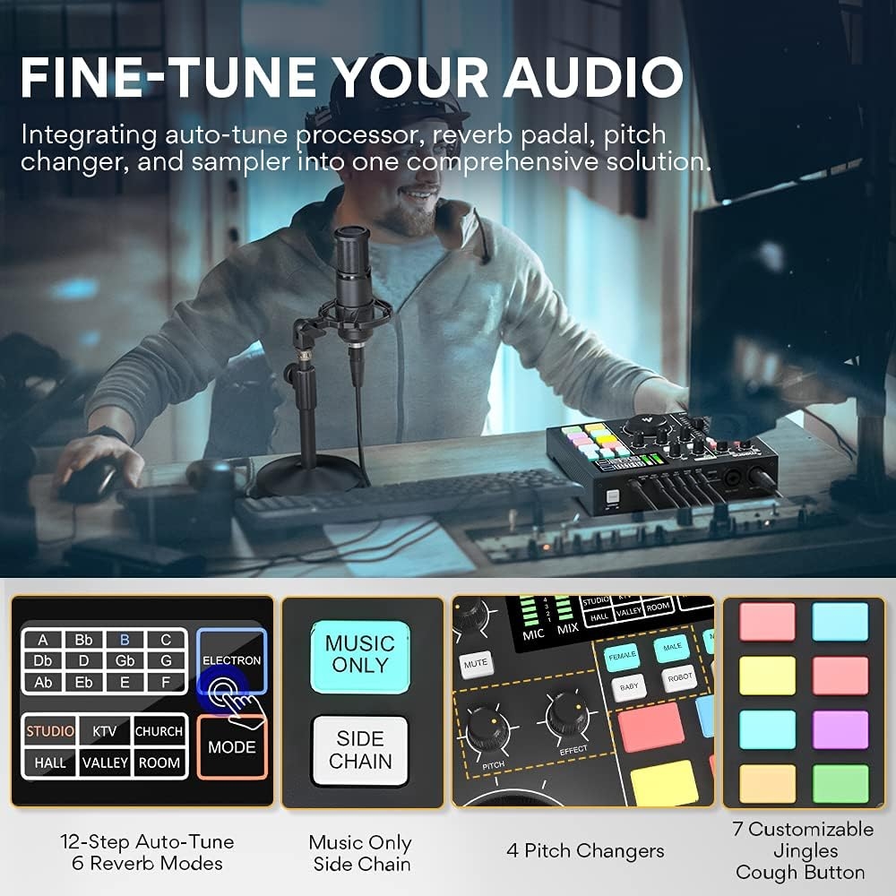 Audio Interface with DJ Mixer and Sound Card, Maonocaster Portable ALL-IN-ONE Podcast Production Studio with XLR Condenser - Image 4