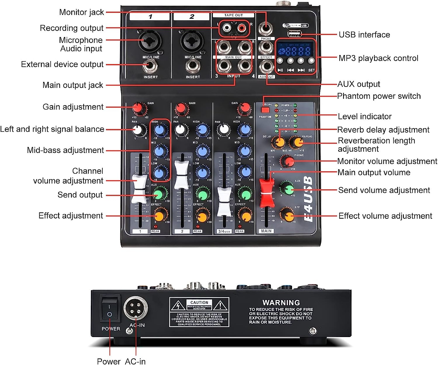 Dj Mixer Board 8 Channel Mixer Professional Digital Audio Mixer with Bluetooth, USB Sound Mixer with MP3 Playback, XLR - Image 25