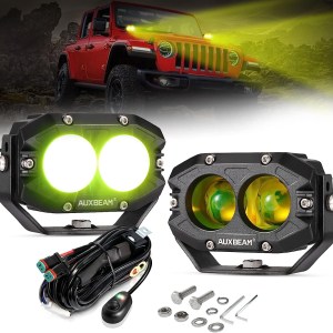 Auxbeam 4 Inch LED Pod, Square Pod Light with 5050 LED White Flood Beam Offroad Driving Light Fog Light with Wiring Harness for