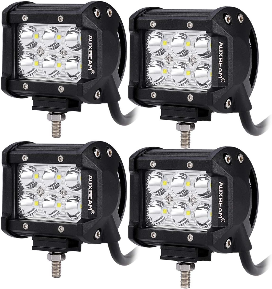 Auxbeam 4 Pcs 4" LED Light Bar 18W LED Pods Spot Beam with 6pcs 3W LEDs Chips Driving Light Waterproof LED Bar (without Wiring