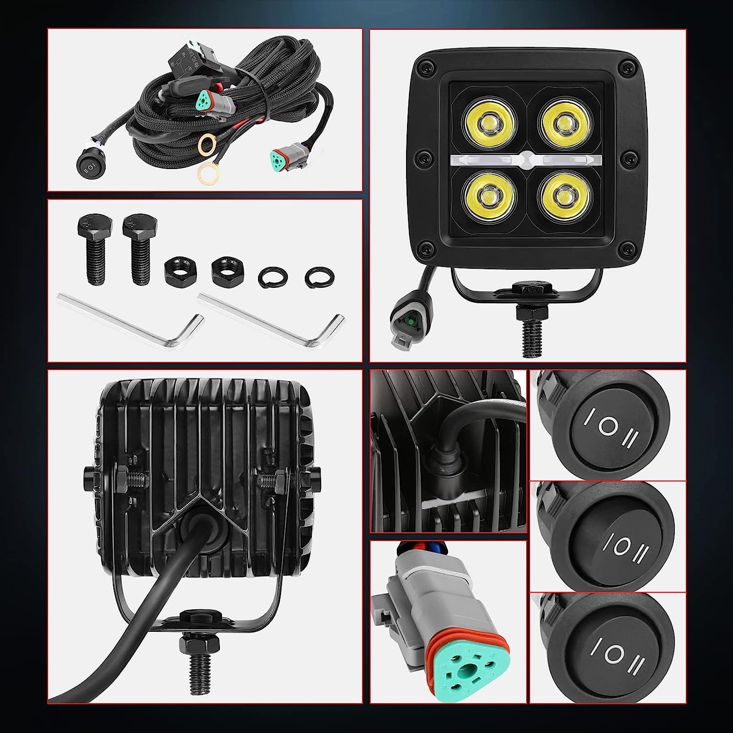 LED Cubes with DRL, OFFROADTOWN 2PCS 3 Inch 80W LED Pods Light with Wiring Harness Daytime Running Light Square LED Driving - Image 15