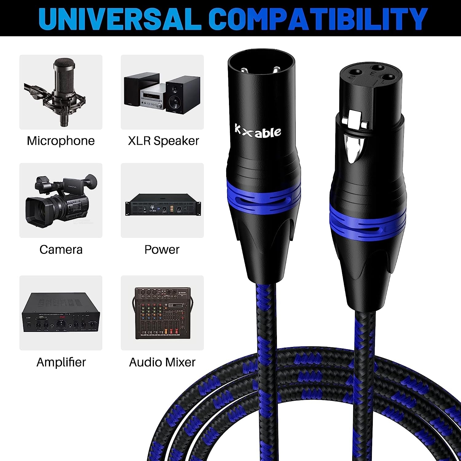 XLR Microphone Cable 15 Feet (2 Pack, 2 Colors), 3 Pin Shielded Balanced Male to Female Mic Cord, DMX Cable for Amplifier, - Image 9