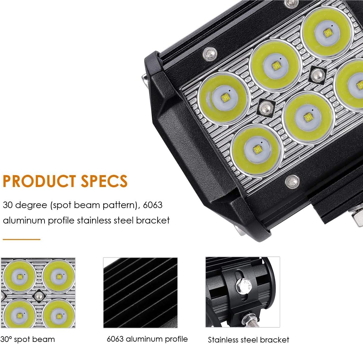 Auxbeam 4 Pcs 4" LED Light Bar 18W LED Pods Spot Beam with 6pcs 3W LEDs Chips Driving Light Waterproof LED Bar (without Wiring - Image 5