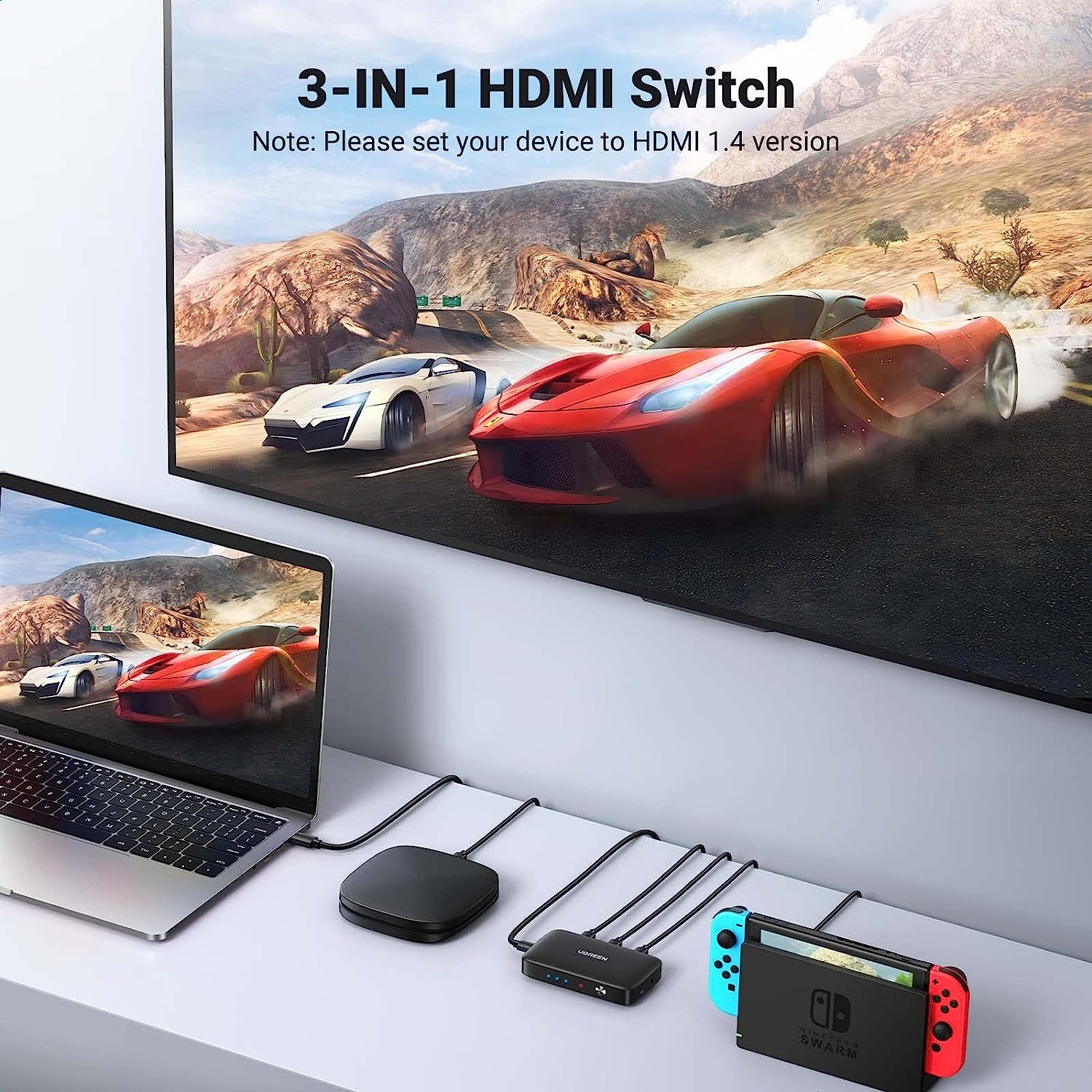 UGREEN HDMI Switch 3 in 1 Out 4K HDMI Switcher Splitter, 4K 30Hz HDMI Switch with Remote HDMI 3 Port Box Hub Supports HDR CEC 3D - Image 2