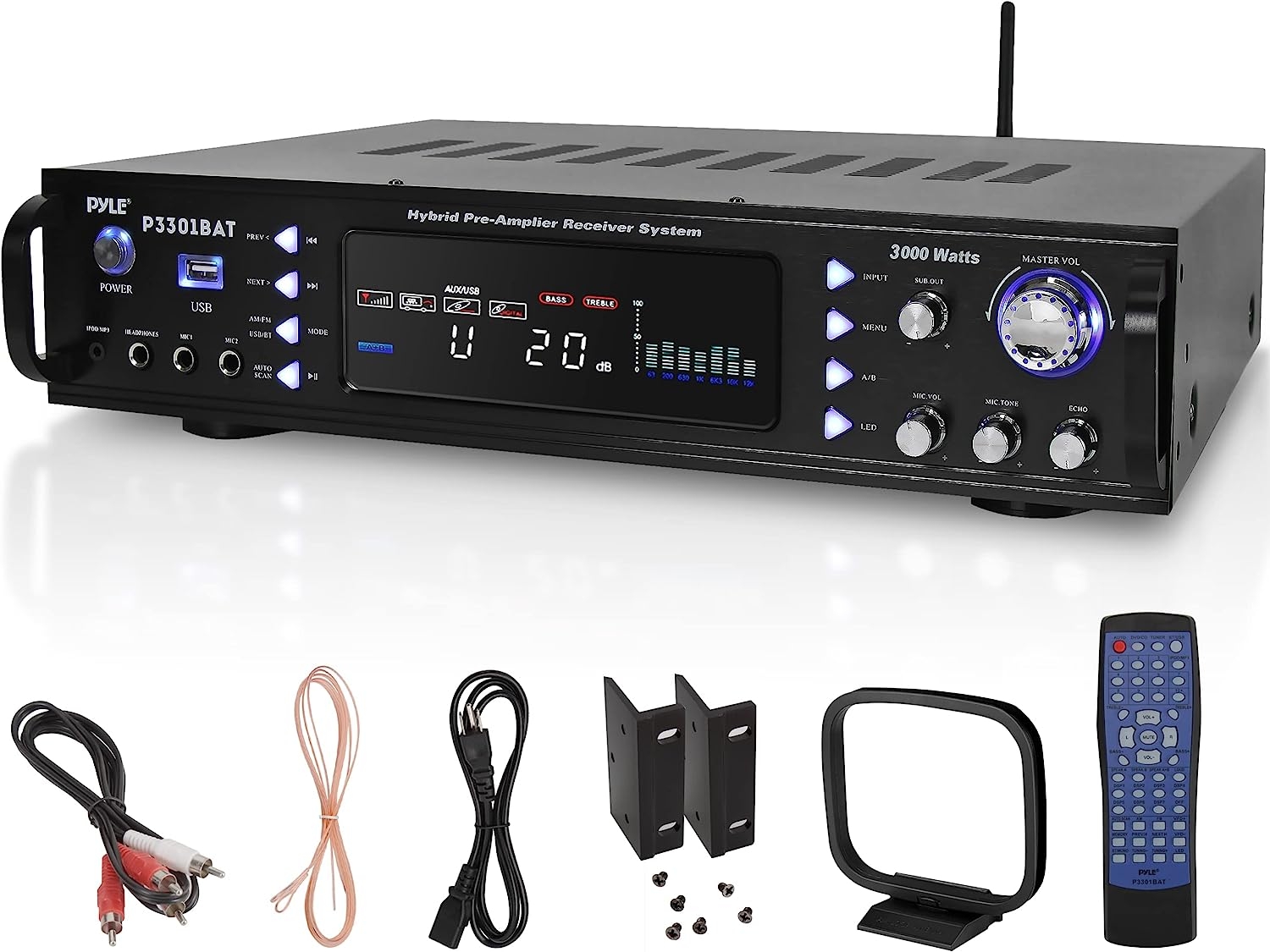 Wireless Bluetooth Home Stereo Amplifier - Hybrid Multi-Channel 3000 Watt Power Amplifier Home Audio Receiver System w/AM/FM