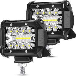 LED Pods, AAIWA 4 Inch 120W LED Light Bar, 2PCS 12000LM Spot Flood Combo Off Road Light Triple Row LED Work Light Driving Fog