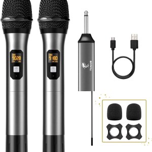 TONOR Wireless Microphone, UHF Dual Cordless Metal Dynamic Mic System with Rechargeable Receiver, for Karaoke Singing, Wedding,