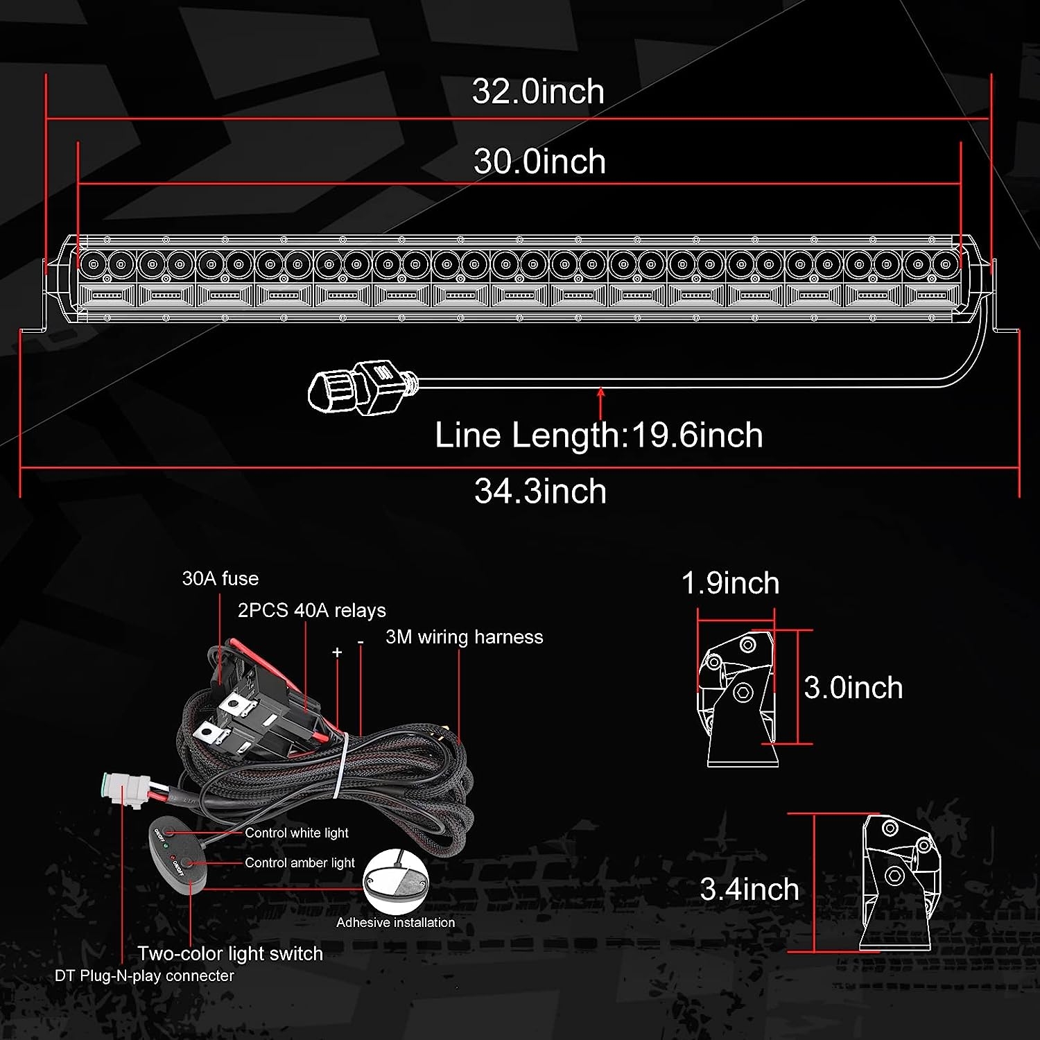 12 Inch LED Light Bar, Auto Power Plus White + Amber Dual Row Light Bar w/Wiring Harness LED Pods Off Road Driving Light Spot - Image 9