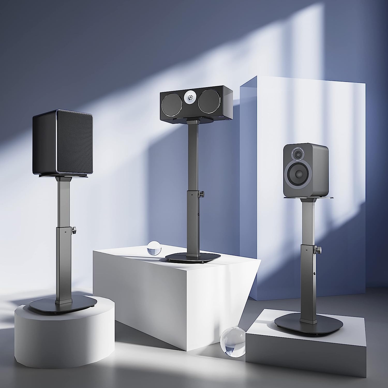 WALI Universal Speaker Stands, Surround Sound Speaker Stands for Satellite & Bookshelf Speakers Up to 22lbs, Height Adjustable - Image 2