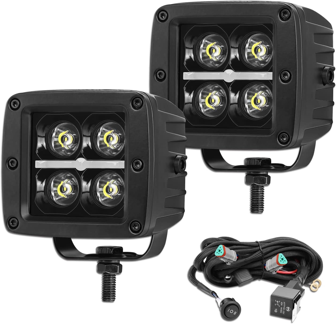 LED Cubes with DRL, OFFROADTOWN 2PCS 3 Inch 80W LED Pods Light with Wiring Harness Daytime Running Light Square LED Driving - Image 9