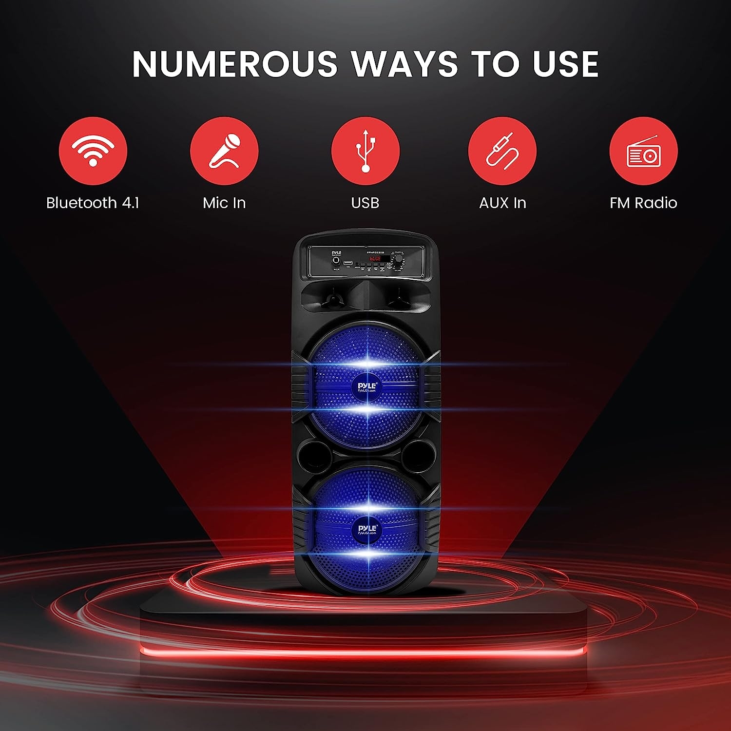 Pyle Portable Bluetooth PA Speaker System - 600W Rechargeable Outdoor Bluetooth Speaker Portable PA System w/Dual 8” Subwoofer - Image 3