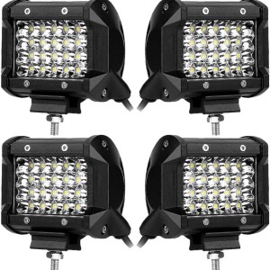 Turboo LED Pods, 10PCS 4 Inch 72W LED Light Bar, 12000LM Spot Flood Combo Off Road Light Triple Row LED Work Light Driving Fog