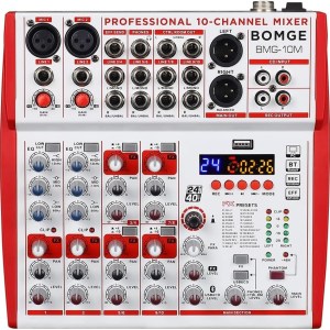 BOMGE 12-Input sound board Mixer with Mic Preamps and Compressors, 24DSP, bluetooth,48V Power,British EQ and USB/Audio Interface