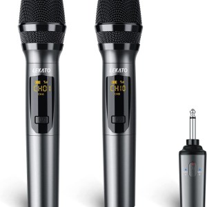 LEKATO Wireless Microphone, K380S Metal Dual Handheld Cordless Dynamic Rechargeable Microphone with Rechargeable Receiver 1/4''