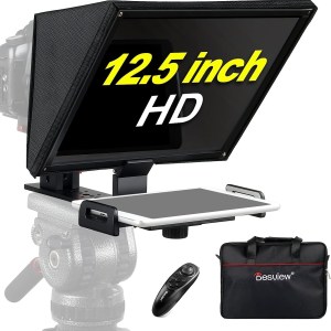 OfficialDesview T12 Teleprompter, 12'' Clear Display Glass, Teleprompters with Remote Control, Aluminum Alloy Base, Works with