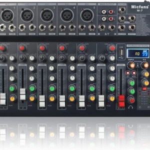Micfuns M7 5V supply Unpowered Recording Mixers with 99DSP MP3 USB DJ Bluetooth Audio Mixer Console 48V Power, 7-Channel Bands