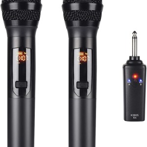 Kithouse K380S UHF Rechargeable Wireless Microphone Karaoke Microphone Wireless Mic Dual with Receiver System Set - Professional