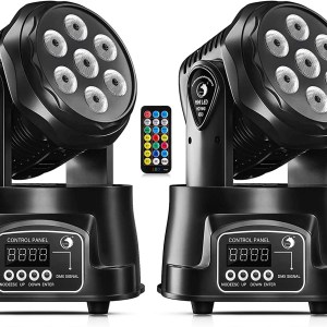 U`King Moving Head Light RGBW Stage Lighting DJ Lights 7 x 10W LED Beam Spotlight 9/14 CH Wash Light with DMX and Sound