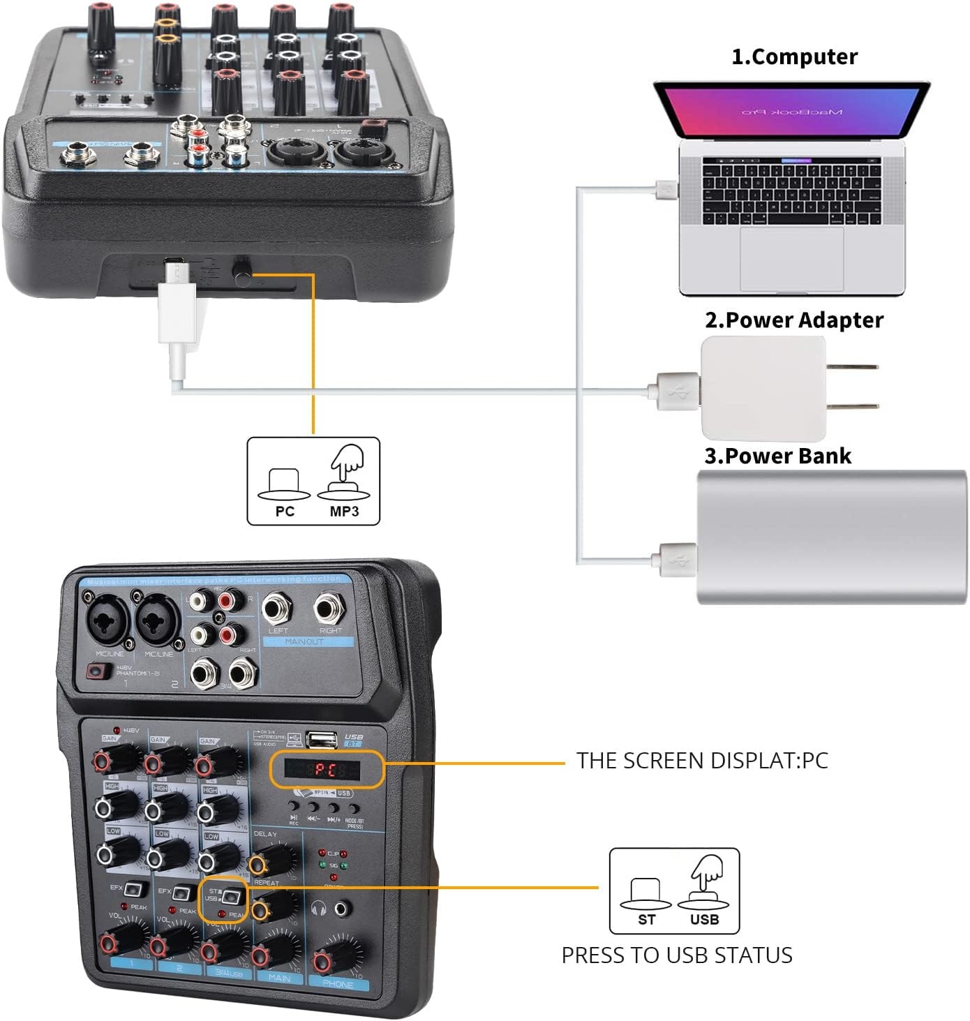 Dj Mixer Board 8 Channel Mixer Professional Digital Audio Mixer with Bluetooth, USB Sound Mixer with MP3 Playback, XLR - Image 33
