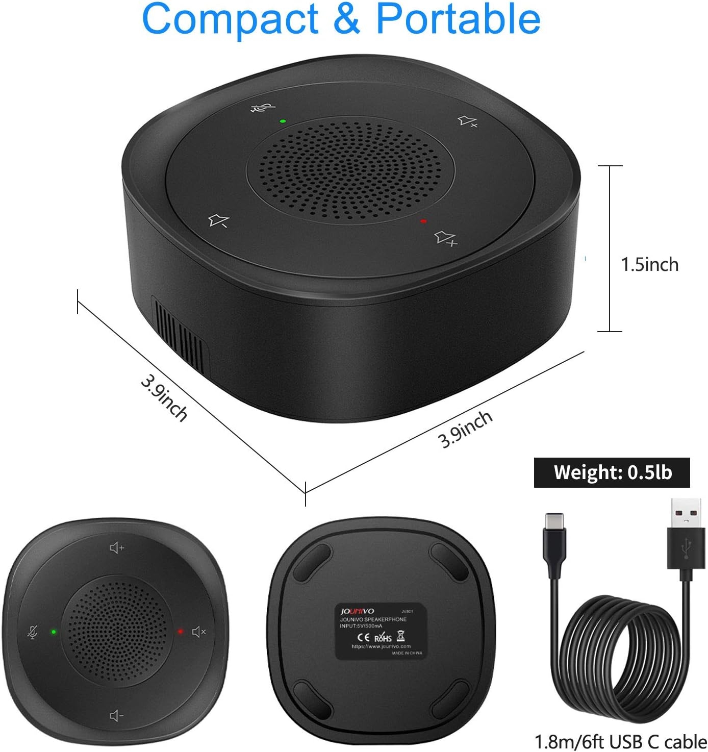 USB Speakerphone Microphone, Conference Speaker Omnidirectional Computer Mic, with 360º Voice Pickup, Touch-Sensor Buttons for - Image 4