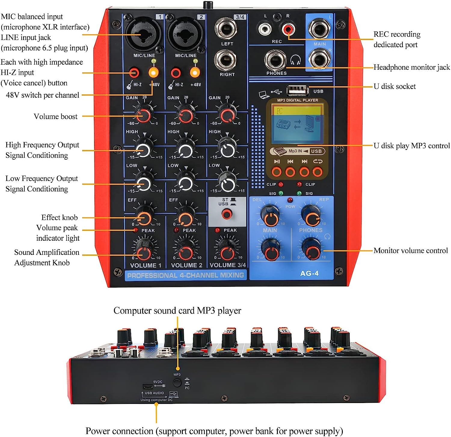 Dj Mixer Board 8 Channel Mixer Professional Digital Audio Mixer with Bluetooth, USB Sound Mixer with MP3 Playback, XLR - Image 2
