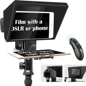 All-Metal teleprompter Supports 12.9" Tablets Prompting, w/a liftable Shooting Platform to Provide Wide-Angle Shooting for The