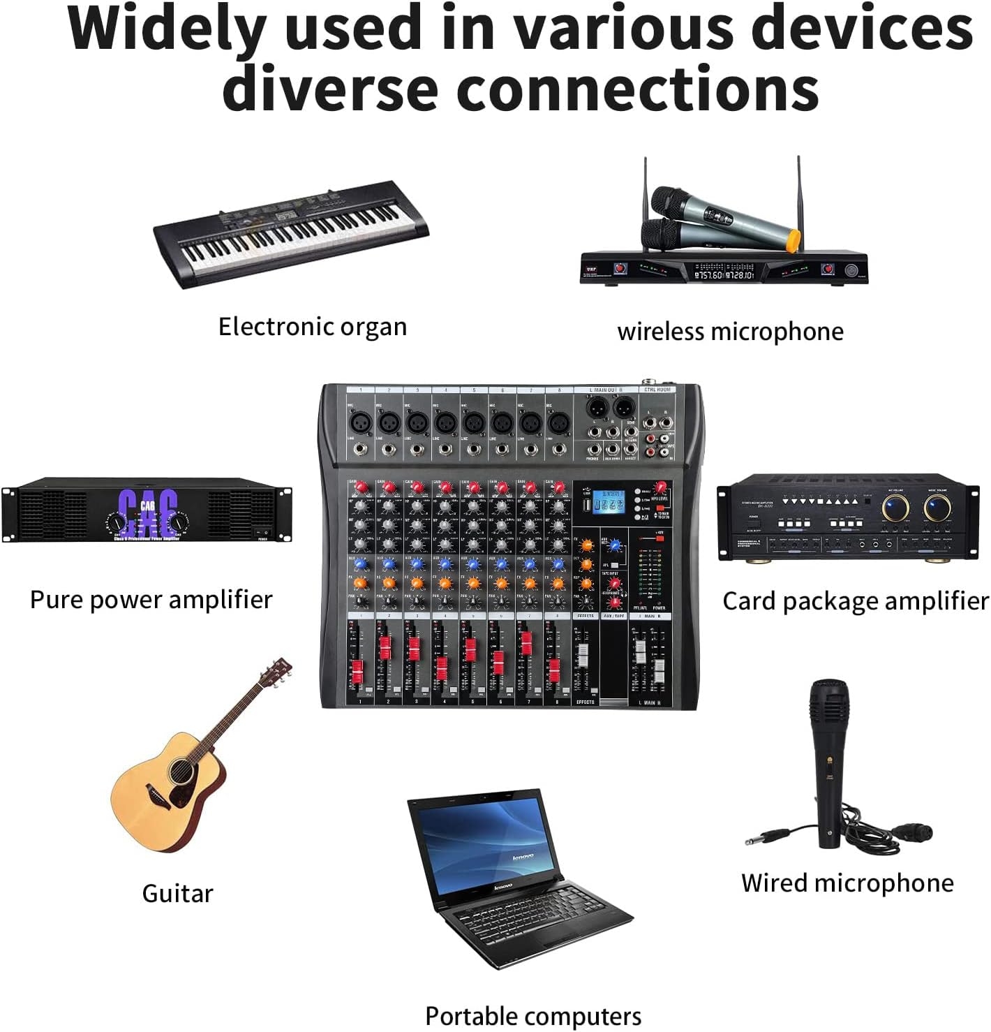 Dj Mixer Board 8 Channel Mixer Professional Digital Audio Mixer with Bluetooth, USB Sound Mixer with MP3 Playback, XLR - Image 37