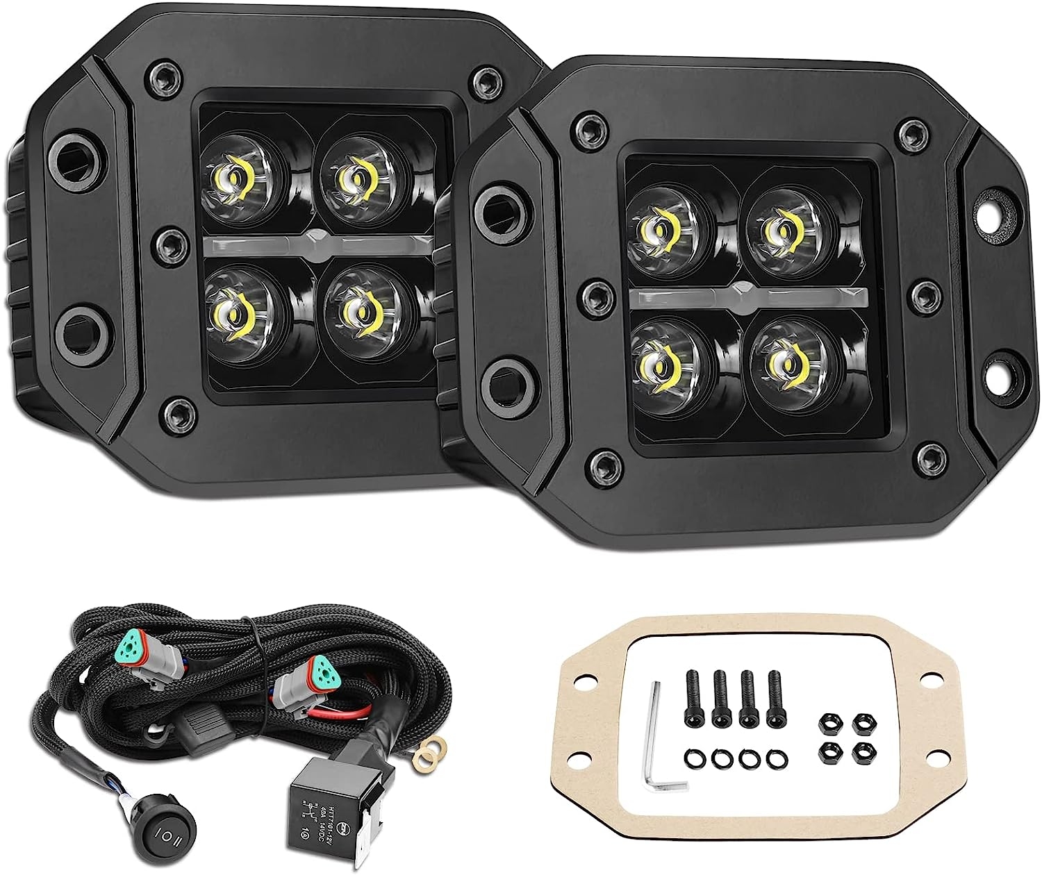 LED Cubes with DRL, OFFROADTOWN 2PCS 3 Inch 80W LED Pods Light with Wiring Harness Daytime Running Light Square LED Driving