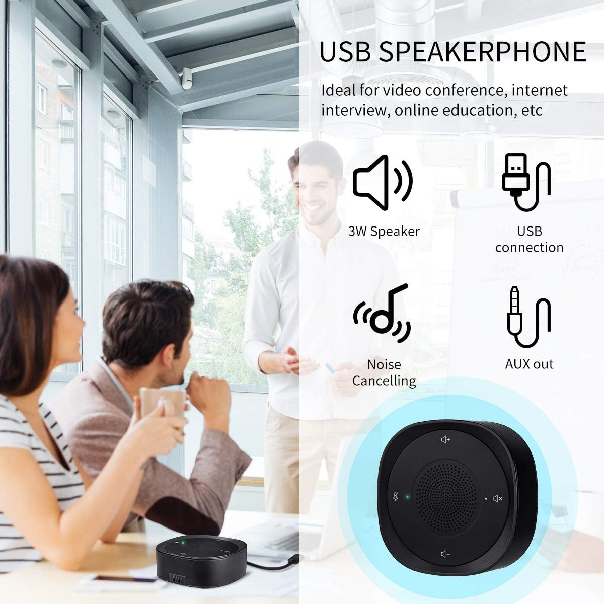 USB Speakerphone Microphone, Conference Speaker Omnidirectional Computer Mic, with 360º Voice Pickup, Touch-Sensor Buttons for - Image 7