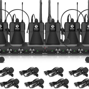 D Debra Audio AU800 Pro UHF 8 Channel Wireless Microphone System with Cordless Handheld Lavalier Headset Mics, Metal Receiver,