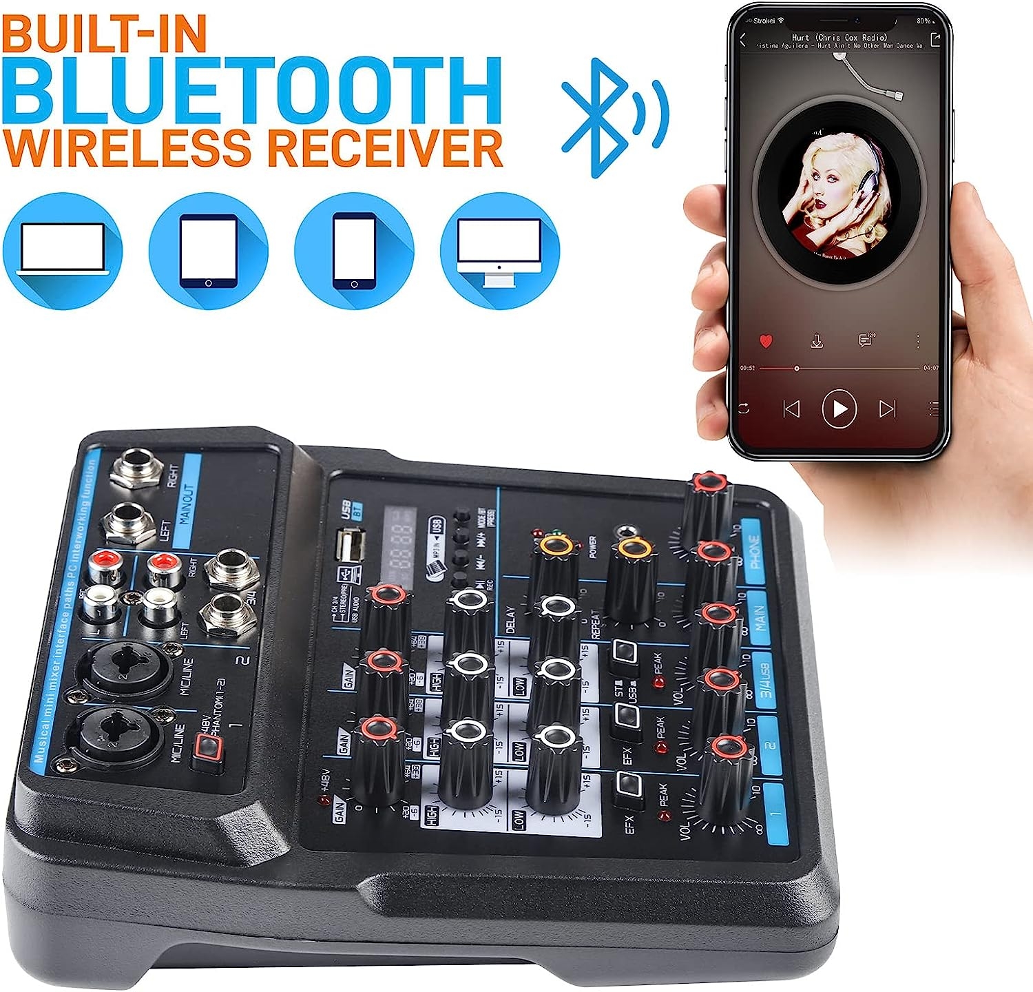Dj Mixer Board 8 Channel Mixer Professional Digital Audio Mixer with Bluetooth, USB Sound Mixer with MP3 Playback, XLR - Image 34