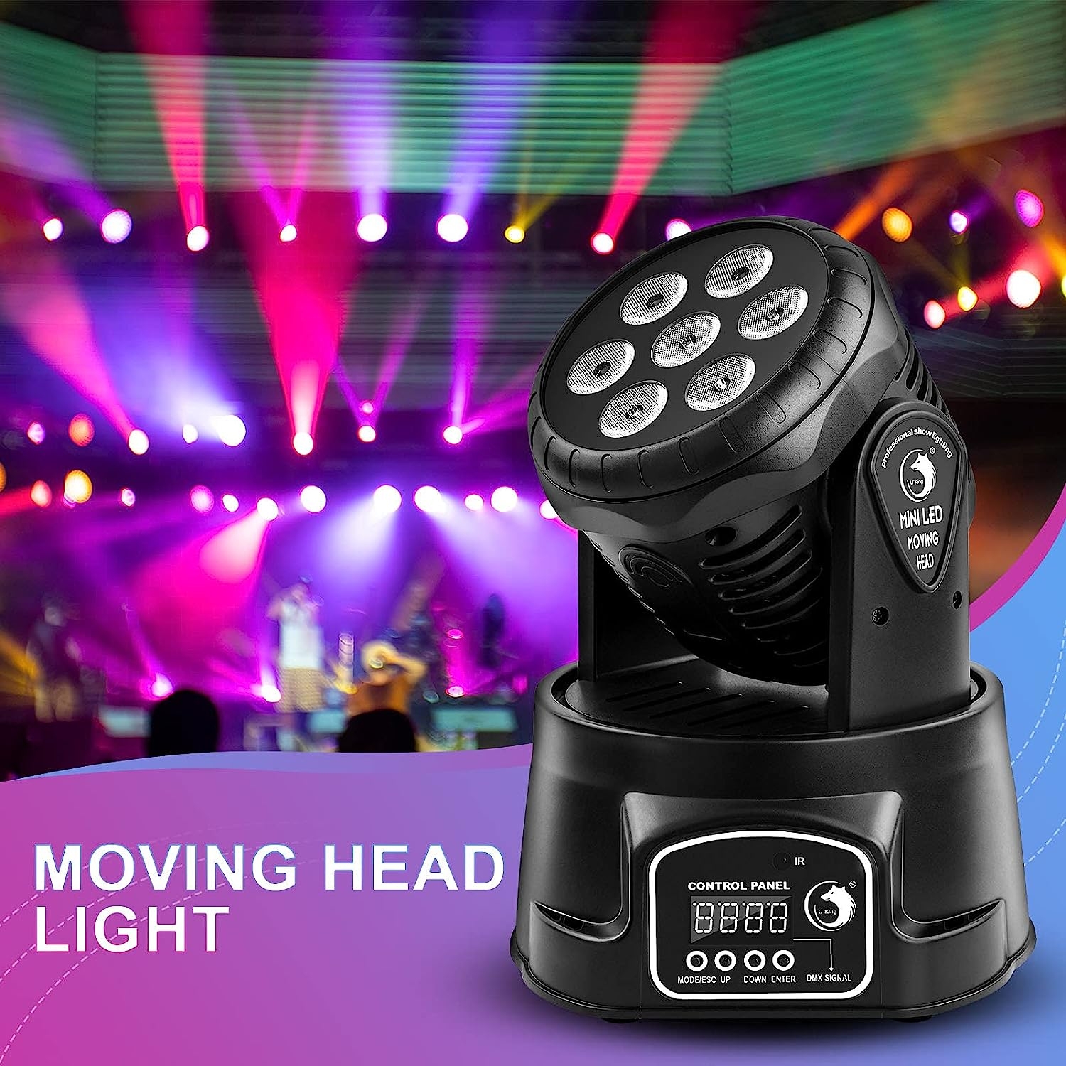 U`King Moving Head Light RGBW Stage Lighting DJ Lights 7 x 10W LED Beam Spotlight 9/14 CH Wash Light with DMX and Sound - Image 2