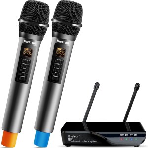 Bietrun Wireless Microphone with Echo, Treble, Bass & Bluetooth, 160 FT Range, UHF Portable Dual Handheld Karaoke Dynamic