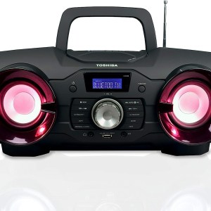 Toshiba Wireless Bluetooth Boombox Speaker: Portable CD Boom Box with FM Radio, Remote & LED Lights TY-CWU510