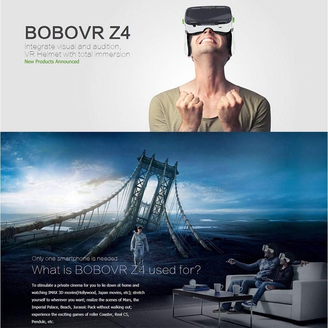 SHANGYA 3D Video Glasses BOBOVR Z4 VR BOX 3D Video Glasses with headphones PP of universal virtual reality 3.5 6.0 inches for - Image 5