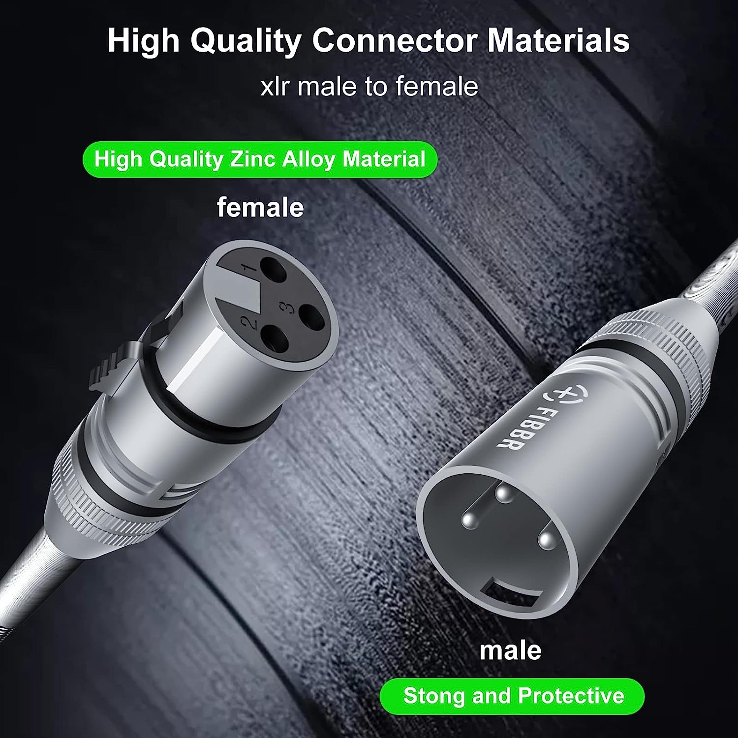 XLR Cable 15ft-6 Pack, FIBBR Microphone Cable Nylon Braided XLR Male to Female Heavy Duty Balanced Microphone Cord Compatible - Image 4