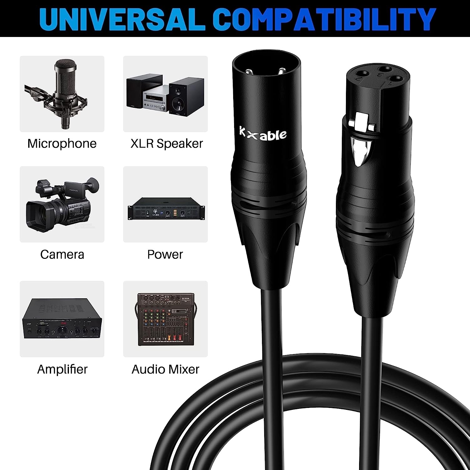 XLR Microphone Cable 15 Feet (2 Pack, 2 Colors), 3 Pin Shielded Balanced Male to Female Mic Cord, DMX Cable for Amplifier, - Image 3