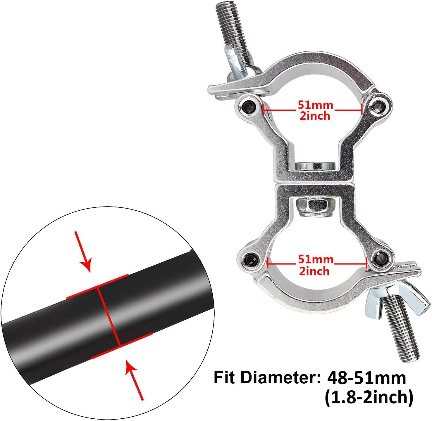 GBGS Lighting Truss Swivel Coupler DJ Light Clamps 2 Inch Heavy Duty Aluminum Alloy 220 LBs for 1.88-2 Inch Pipe 4 Pack - Image 9