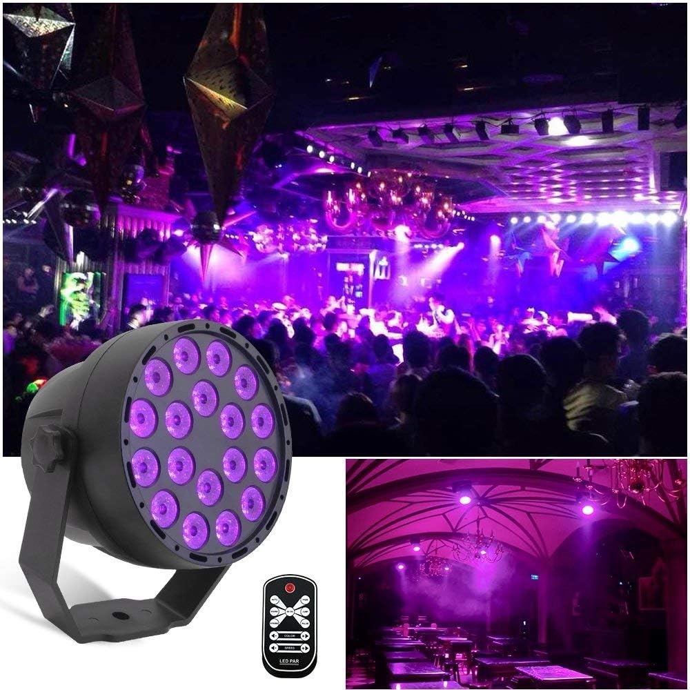 LED Par Stage Light, Exulight 18x3W Black Lights, DMX 512 IR Remote Control Sound Activated Projector Lamp for Party Bar Club DJ - Image 6