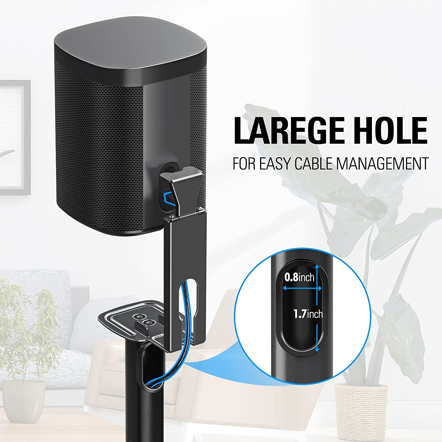 Mounting Dream Speaker Stands for SONOS ONE, ONE SL, Play:1, Height Adjustable Up to 48.3", Set of 2 Surround Sound Speaker - Image 4
